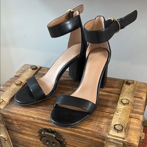 Black Leather Ankle Strap Heels
